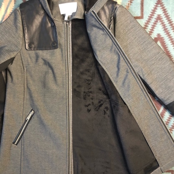 BCBGeneration Grey and Black Faux Leather Hooded Women's Jacket Sz Small - Picture 7 of 14